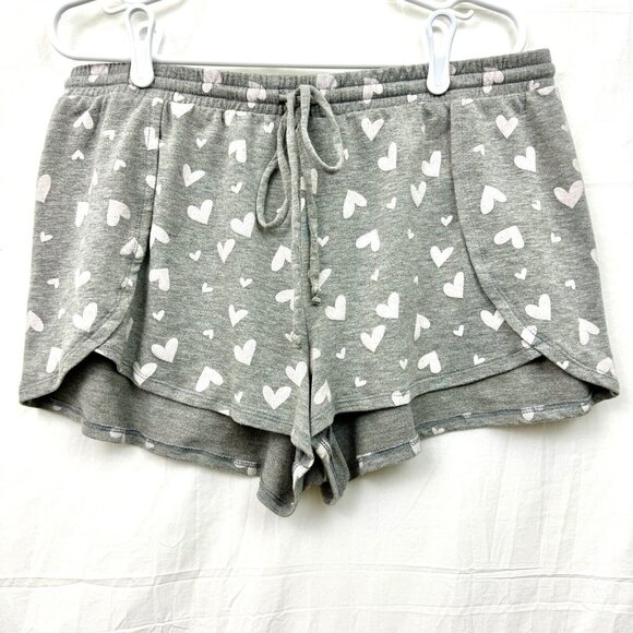 Love & Cherish Heart Print Drawstring Elastic Waist Sleep Shorts Women XL Gray - Picture 1 of 8